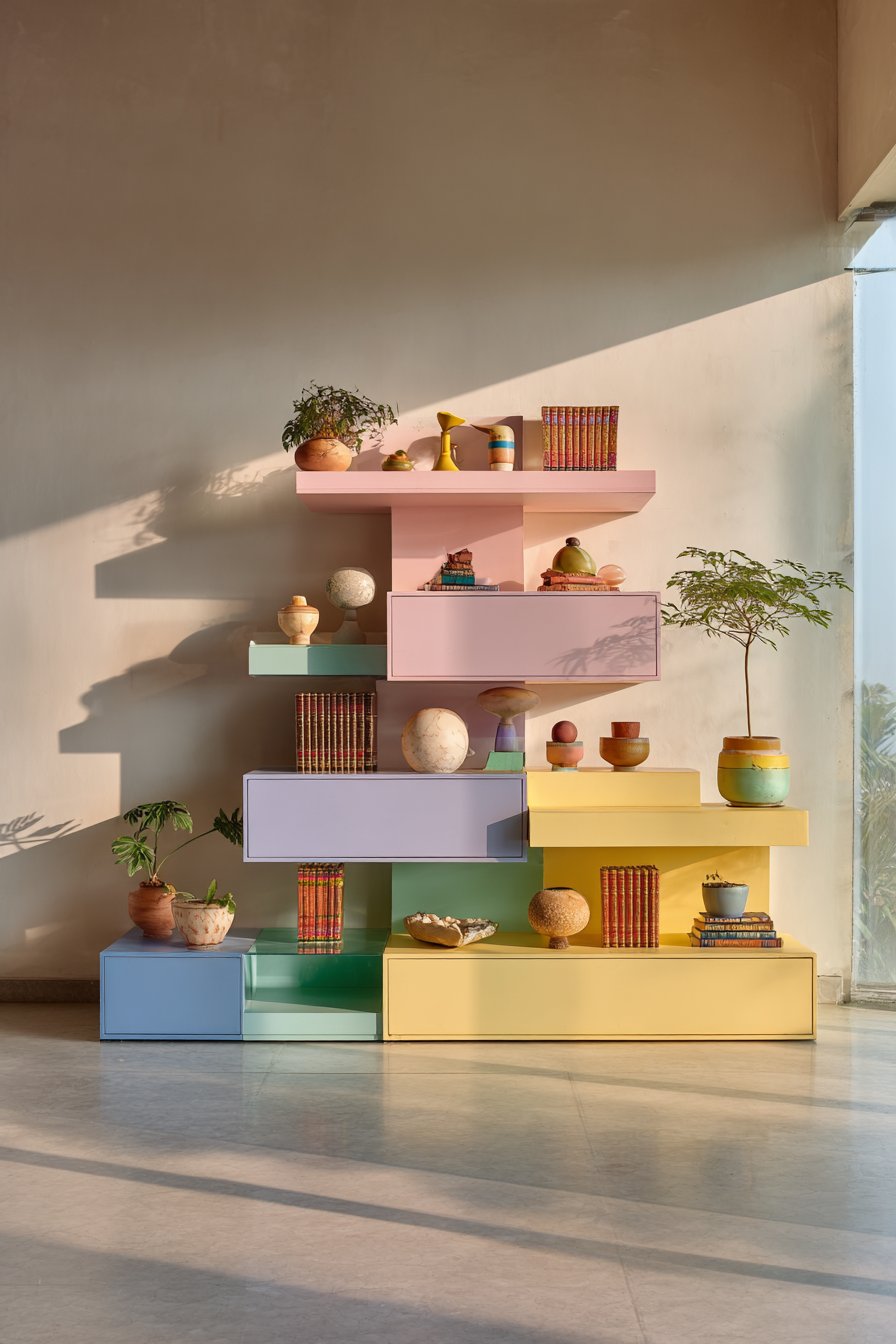 Graduated Pastel Shelving Display