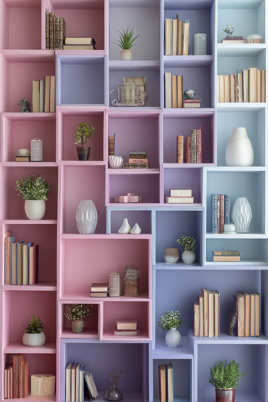 Graduated Pastel Shelving Display