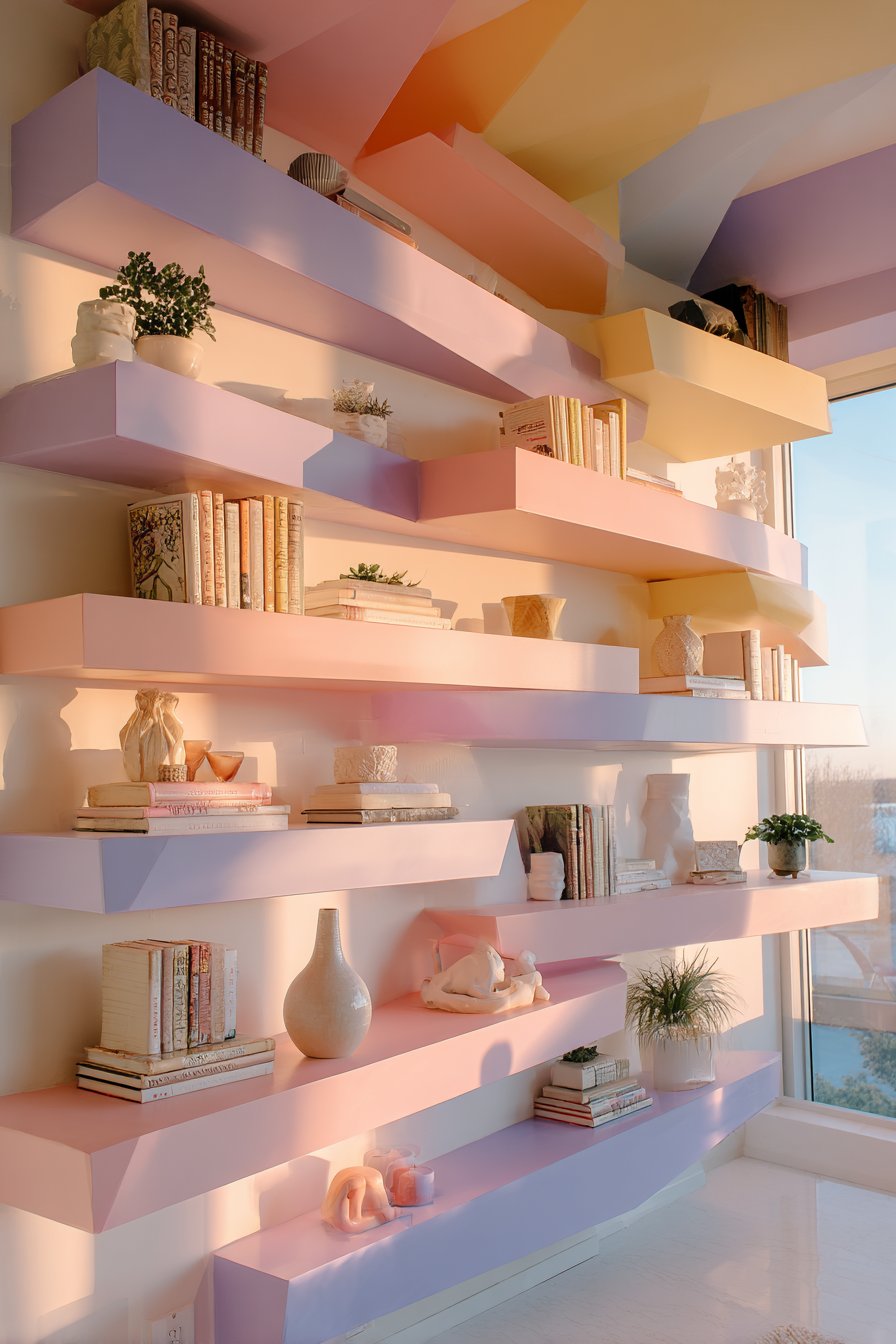 Graduated Pastel Shelving Display