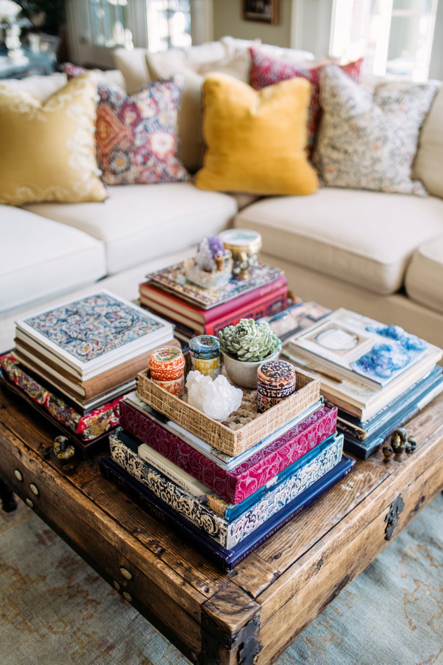 Layered Coffee Table Styling with Collected Objects