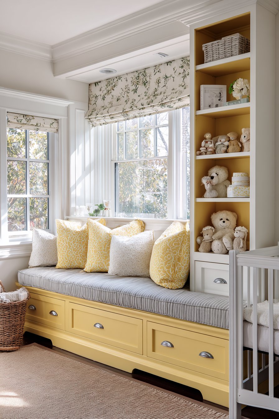 Custom Yellow Window Seat with Storage