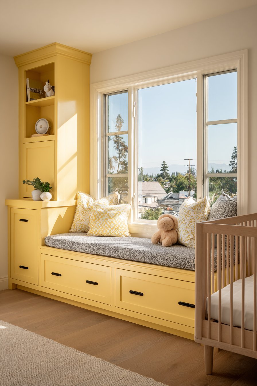 Custom Yellow Window Seat with Storage