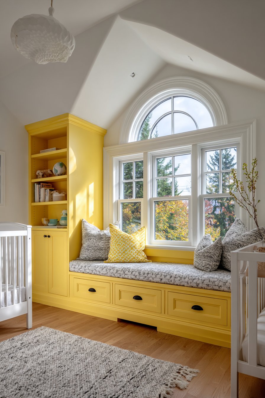Custom Yellow Window Seat with Storage