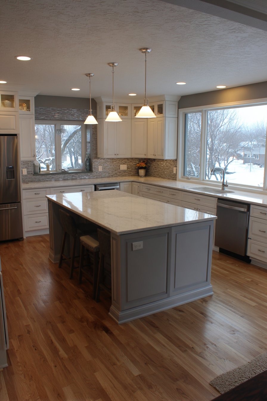 U-Shaped Grey and White Kitchen for Maximum Efficiency