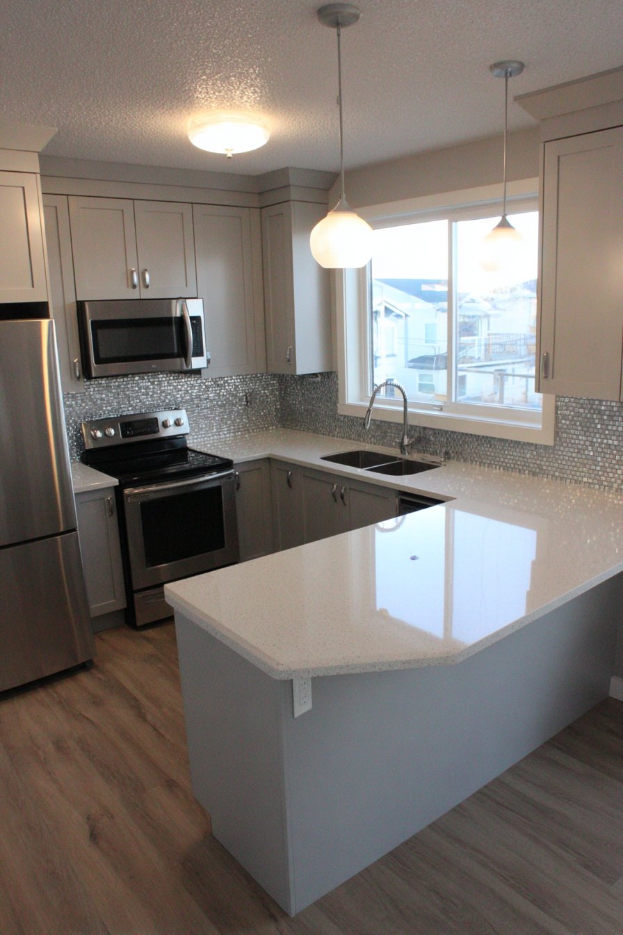 U-Shaped Grey and White Kitchen for Maximum Efficiency