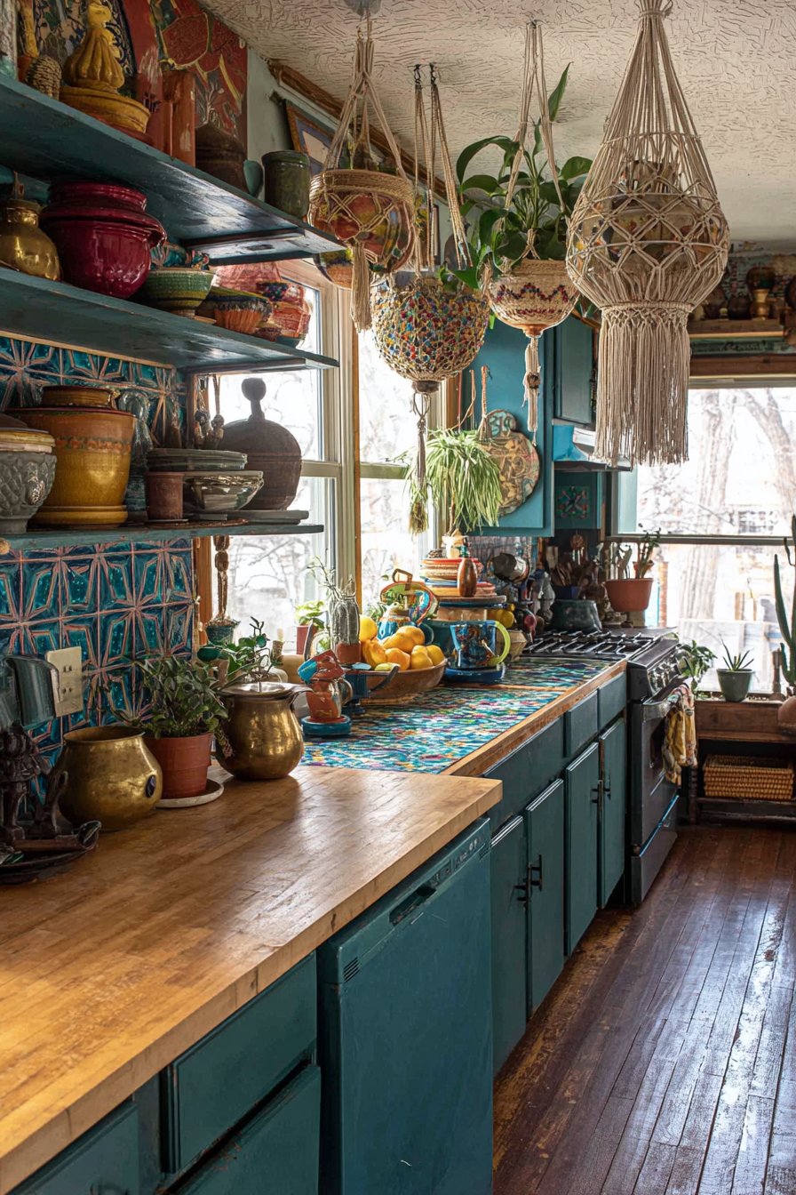 Bohemian Peacock Blue Eclectic Kitchen