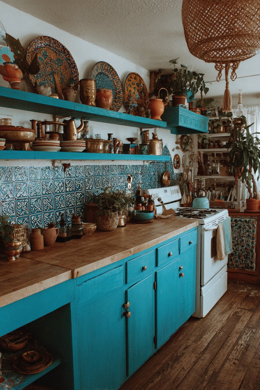 Bohemian Peacock Blue Eclectic Kitchen