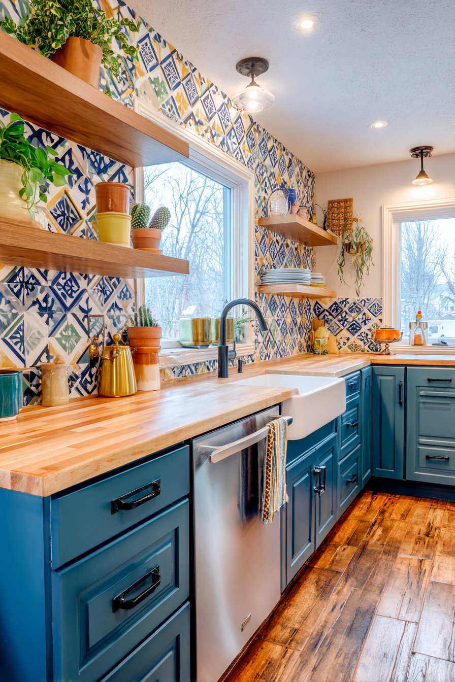 Bohemian Peacock Blue Eclectic Kitchen
