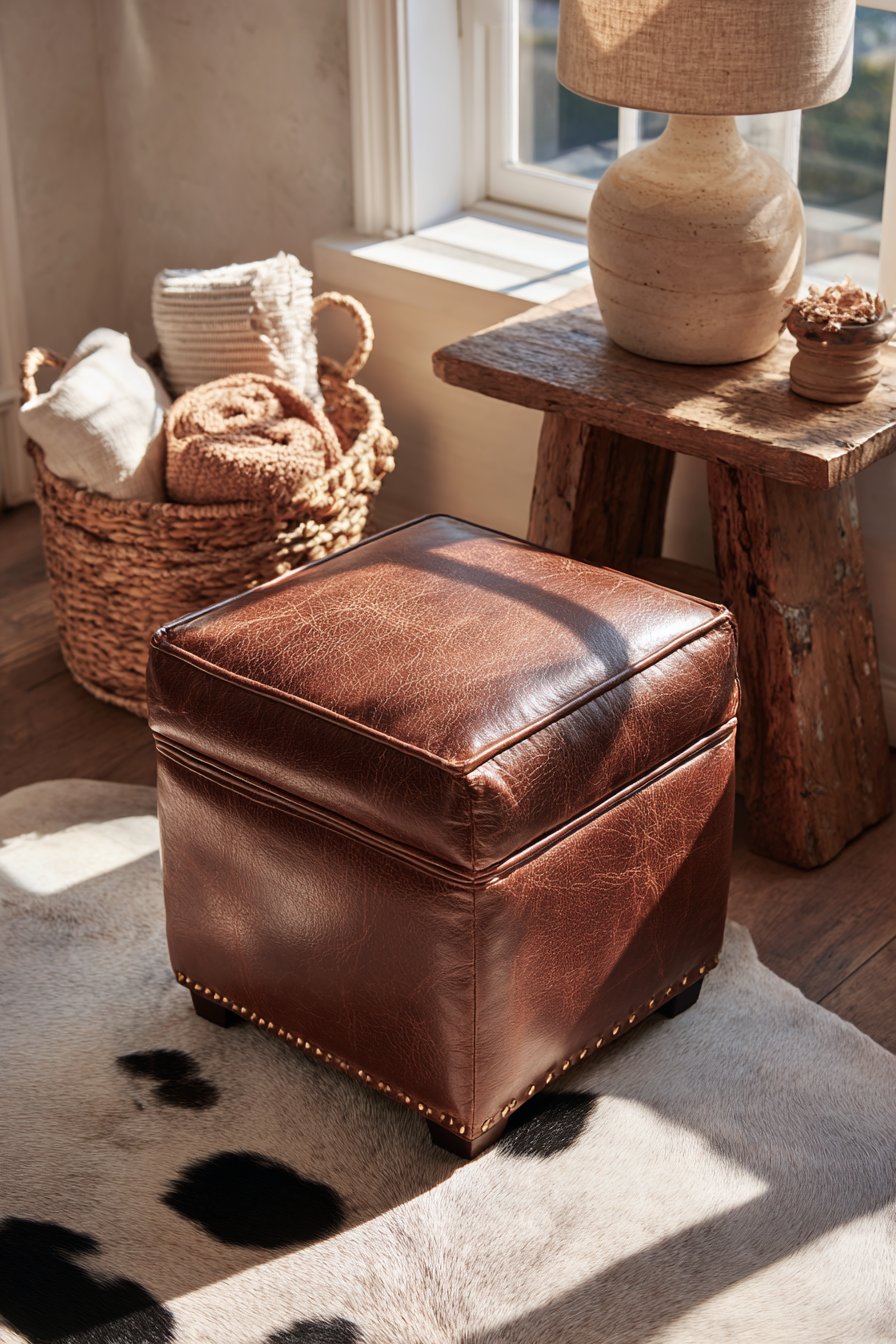 Textured Seating with Leather Ottoman