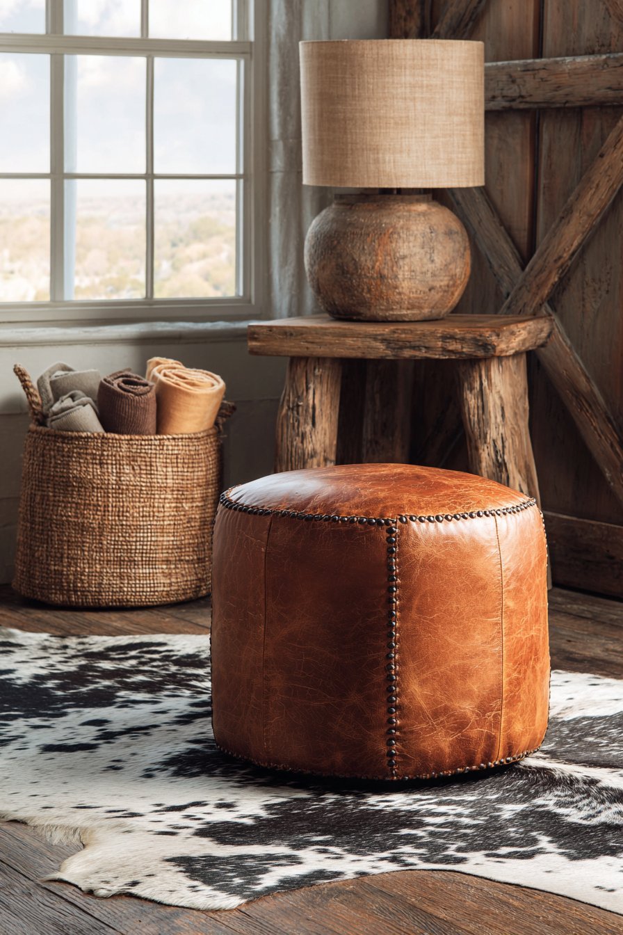 Textured Seating with Leather Ottoman