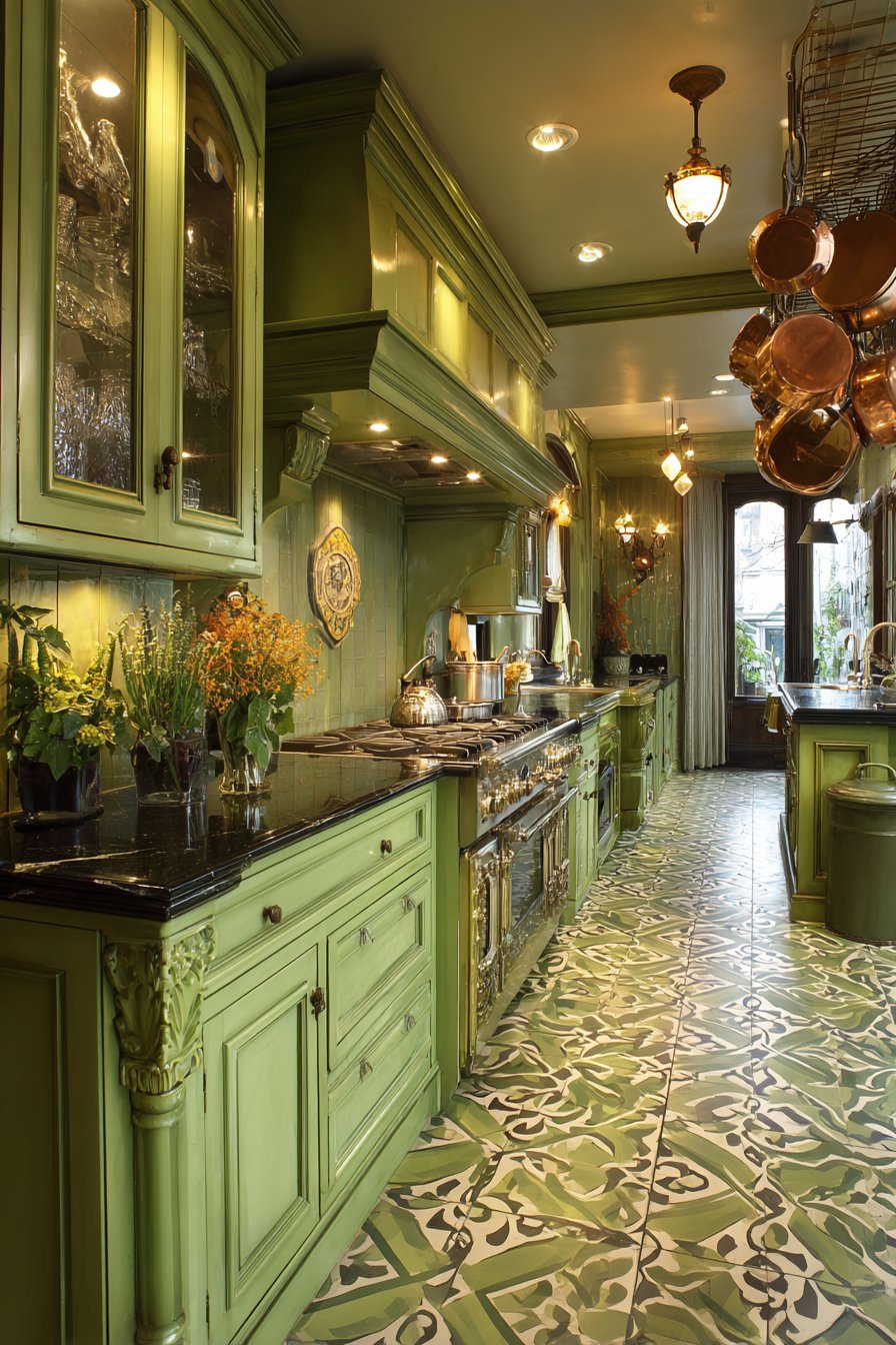 Victorian Jade Green with Ornate Details