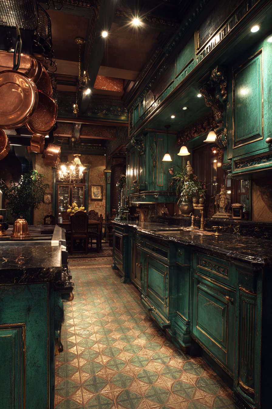 Victorian Jade Green with Ornate Details