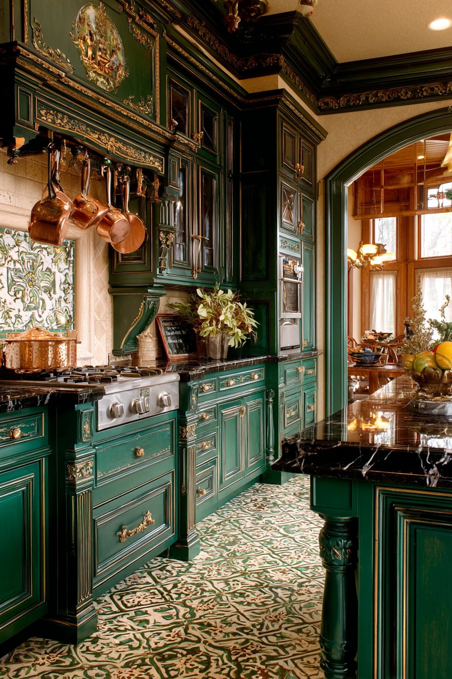 Victorian Jade Green with Ornate Details