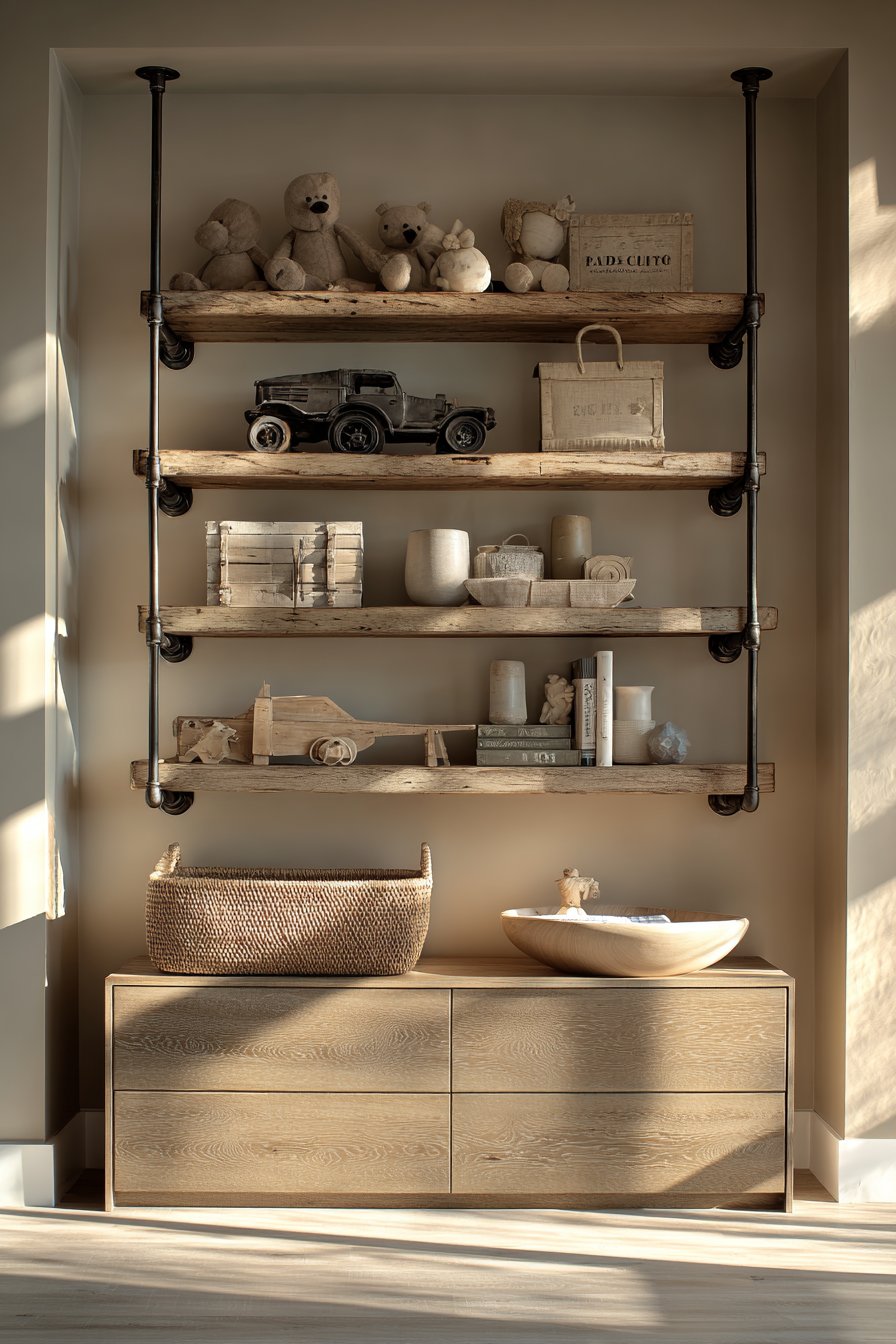 Reclaimed Wood Open Shelving Display