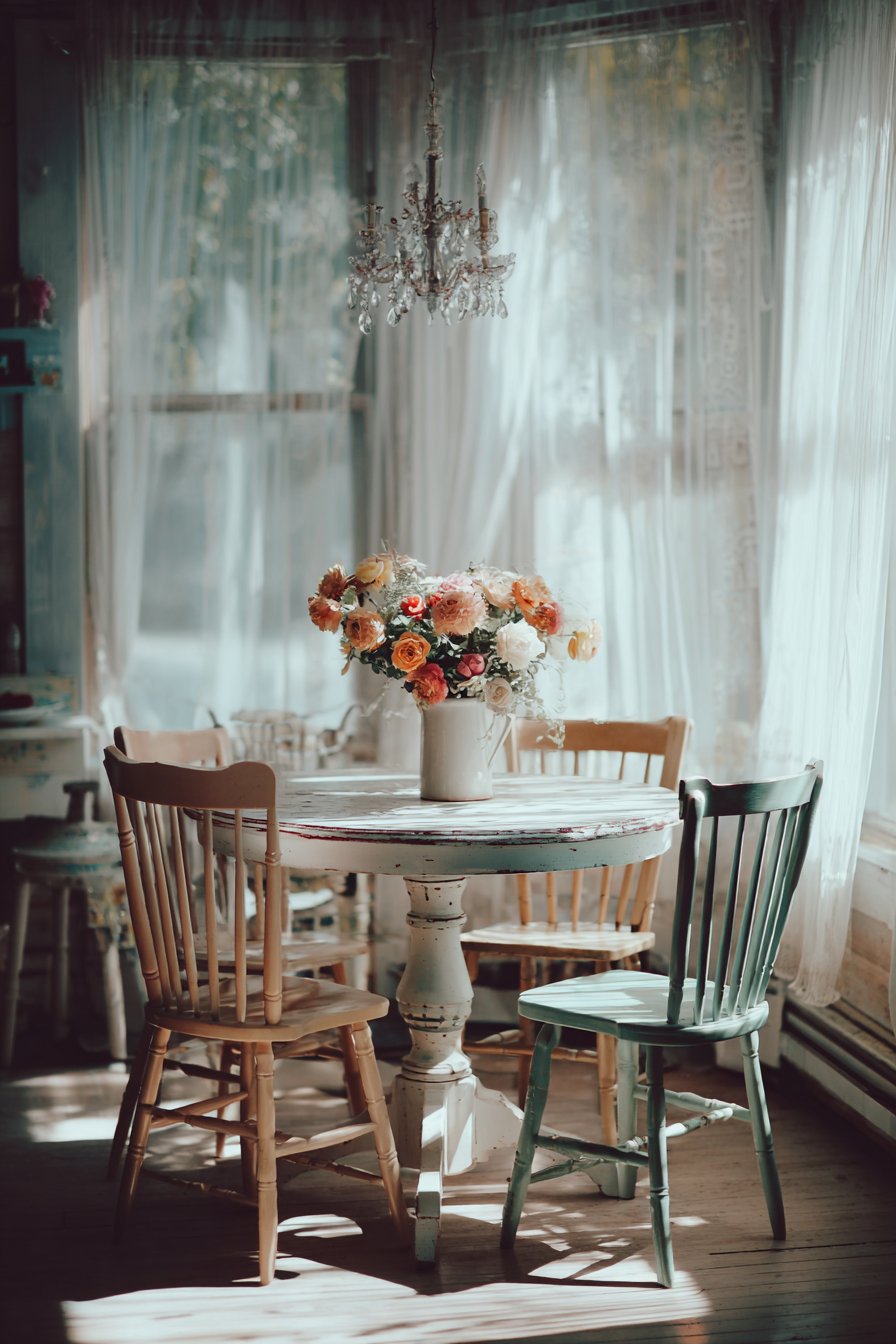 Eclectic Dining Area with Mismatched Chairs