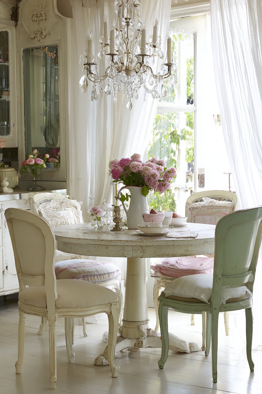 Eclectic Dining Area with Mismatched Chairs