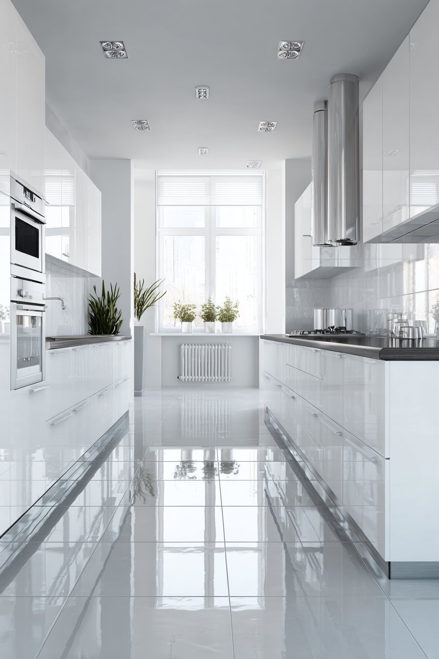 Bright White Galley Kitchen