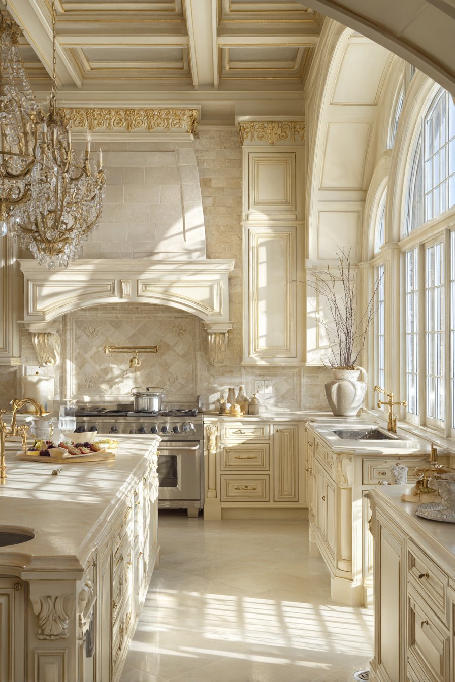 Traditional Gold Leaf Crown Molding Kitchen