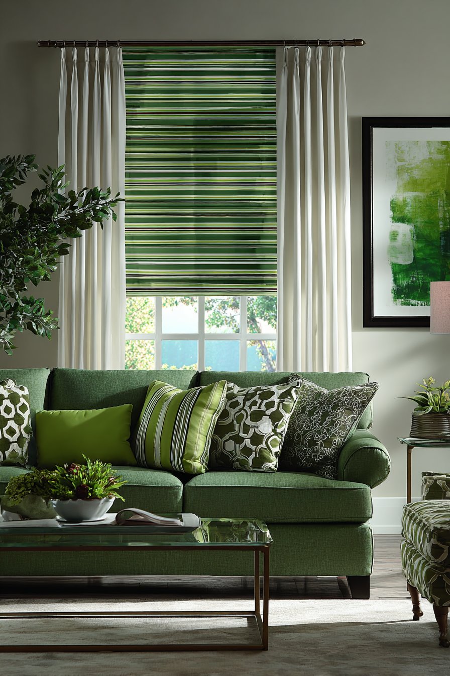 Green Striped Window Treatment Elegance