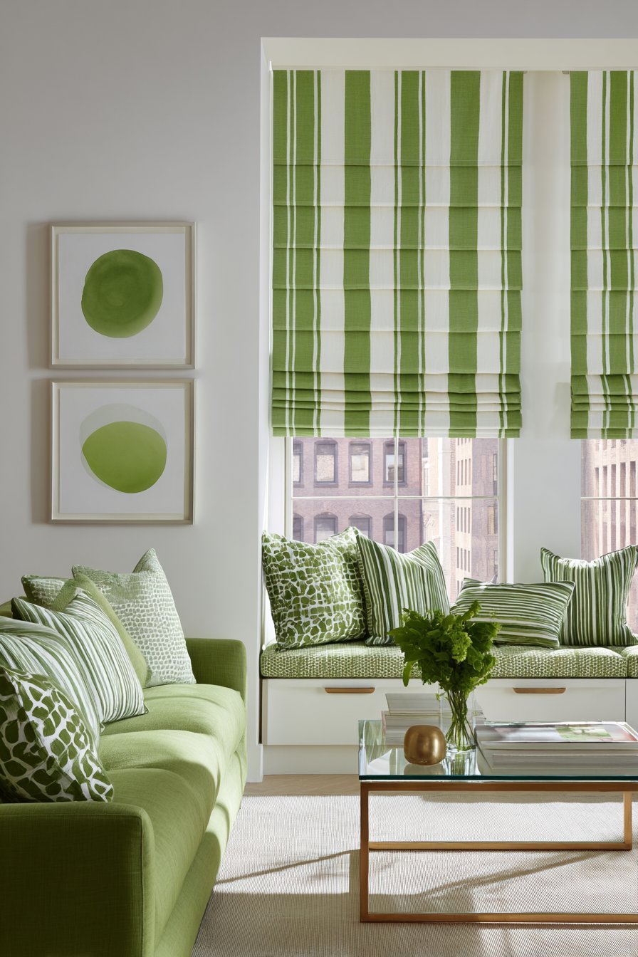 Green Striped Window Treatment Elegance