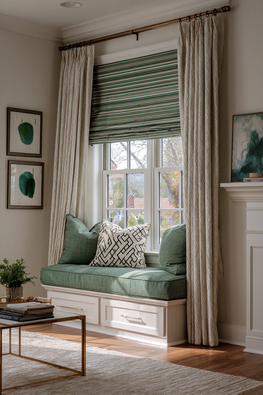 Green Striped Window Treatment Elegance