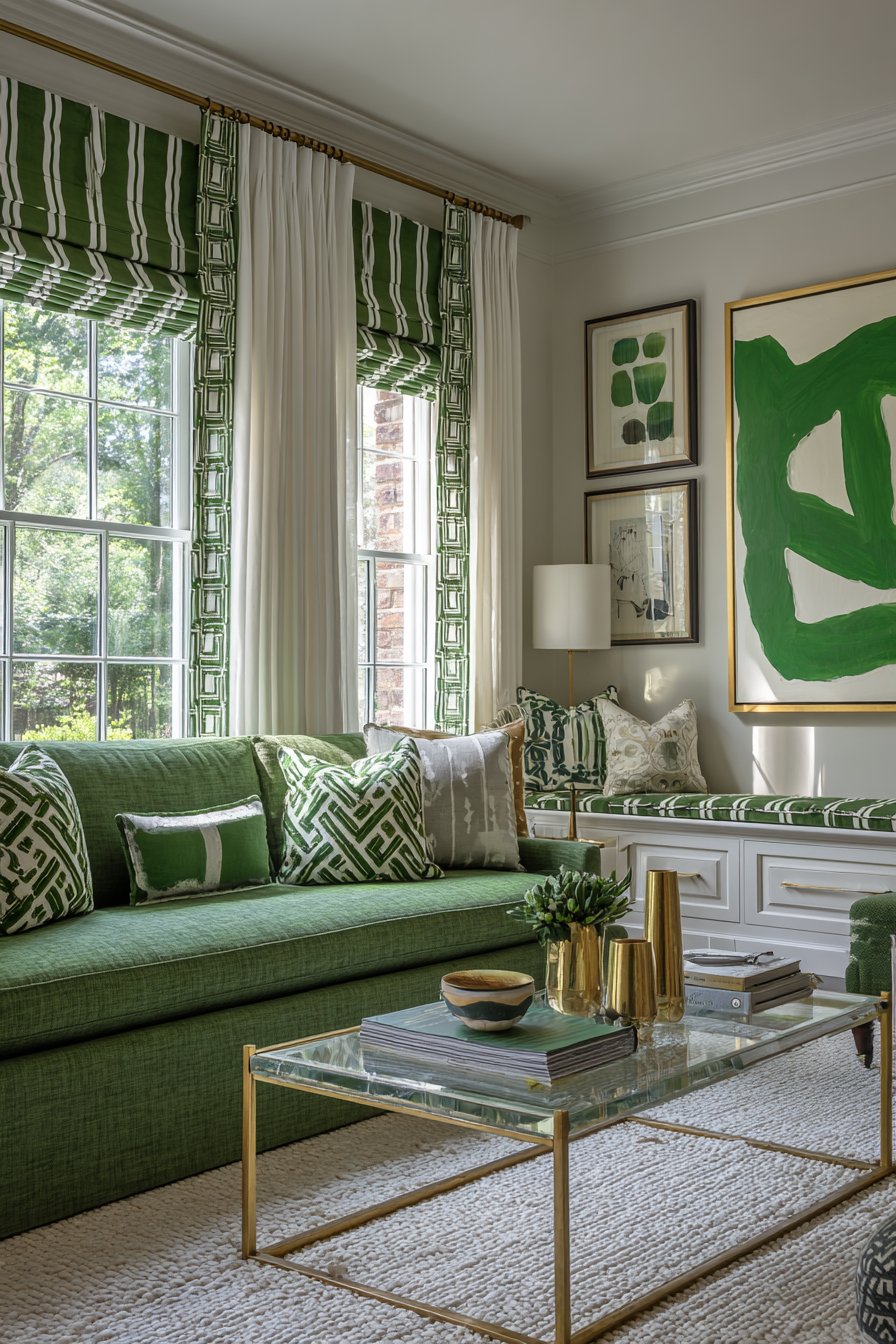 Green Striped Window Treatment Elegance