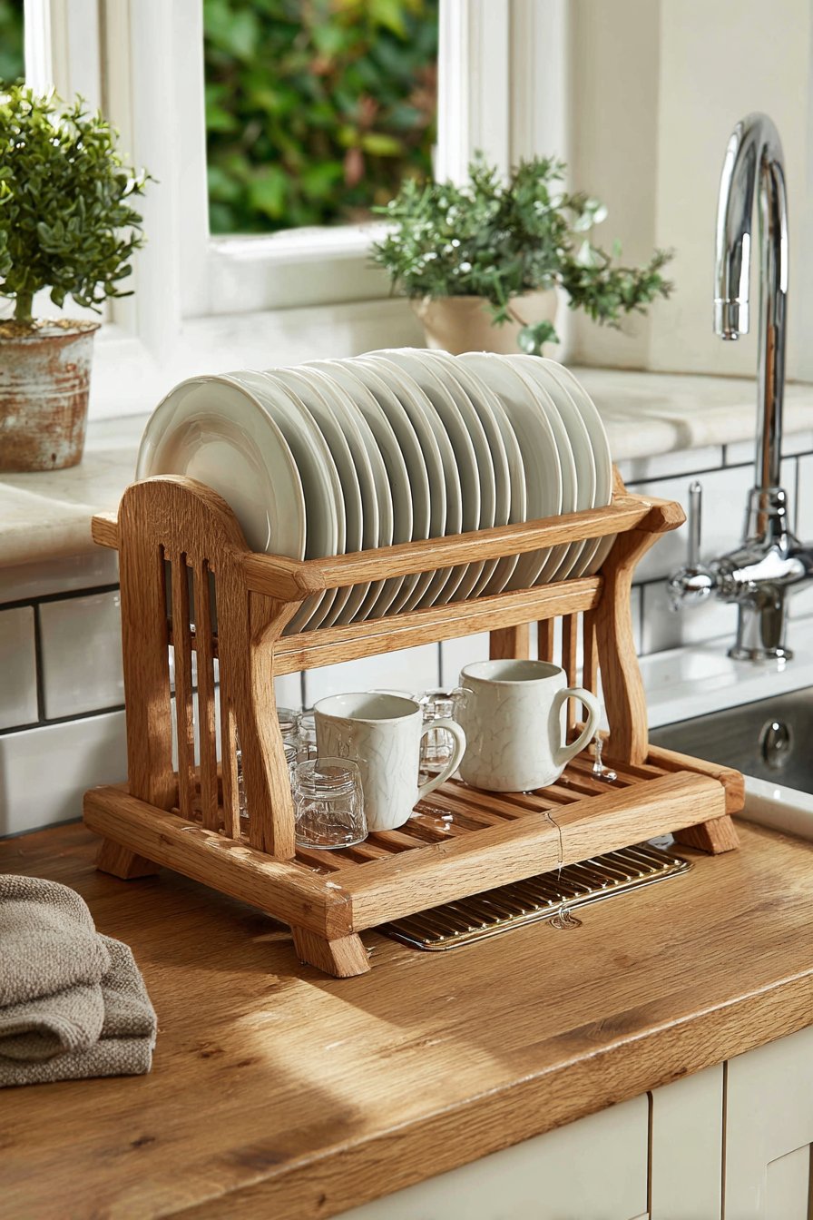 Traditional Oak Dish Drying Rack