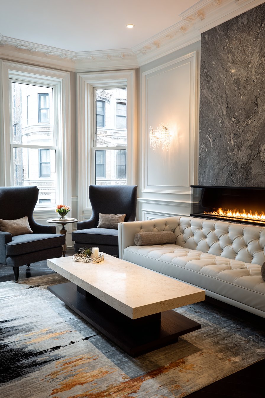 Traditional-Modern Fusion with Ivory Bouclé