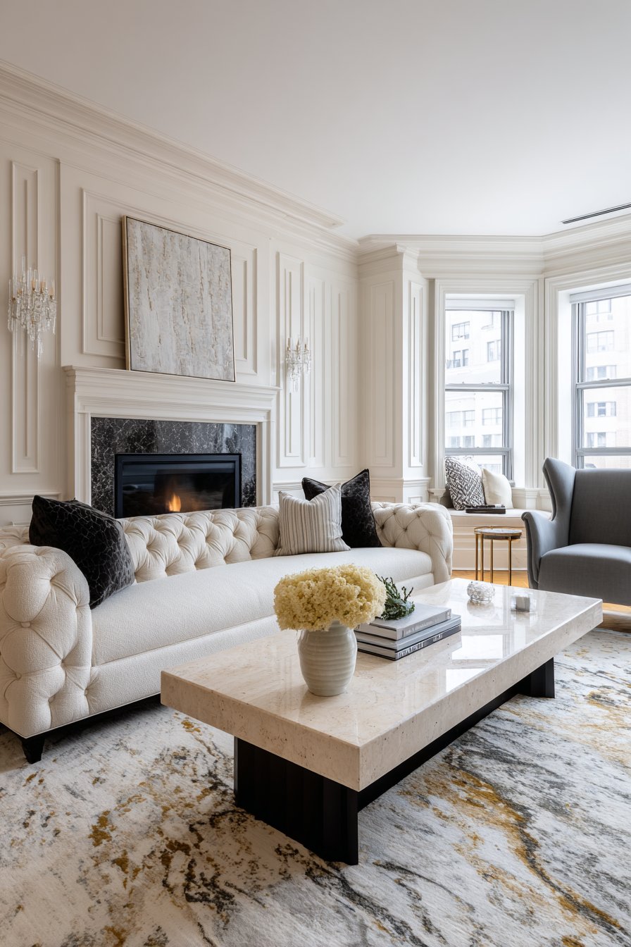 Traditional-Modern Fusion with Ivory Bouclé