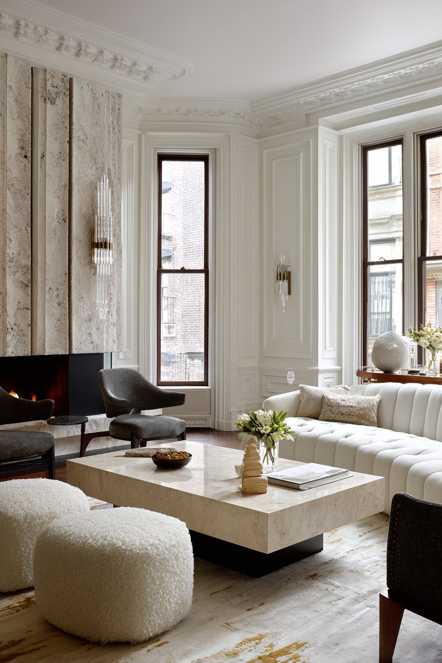 Traditional-Modern Fusion with Ivory Bouclé