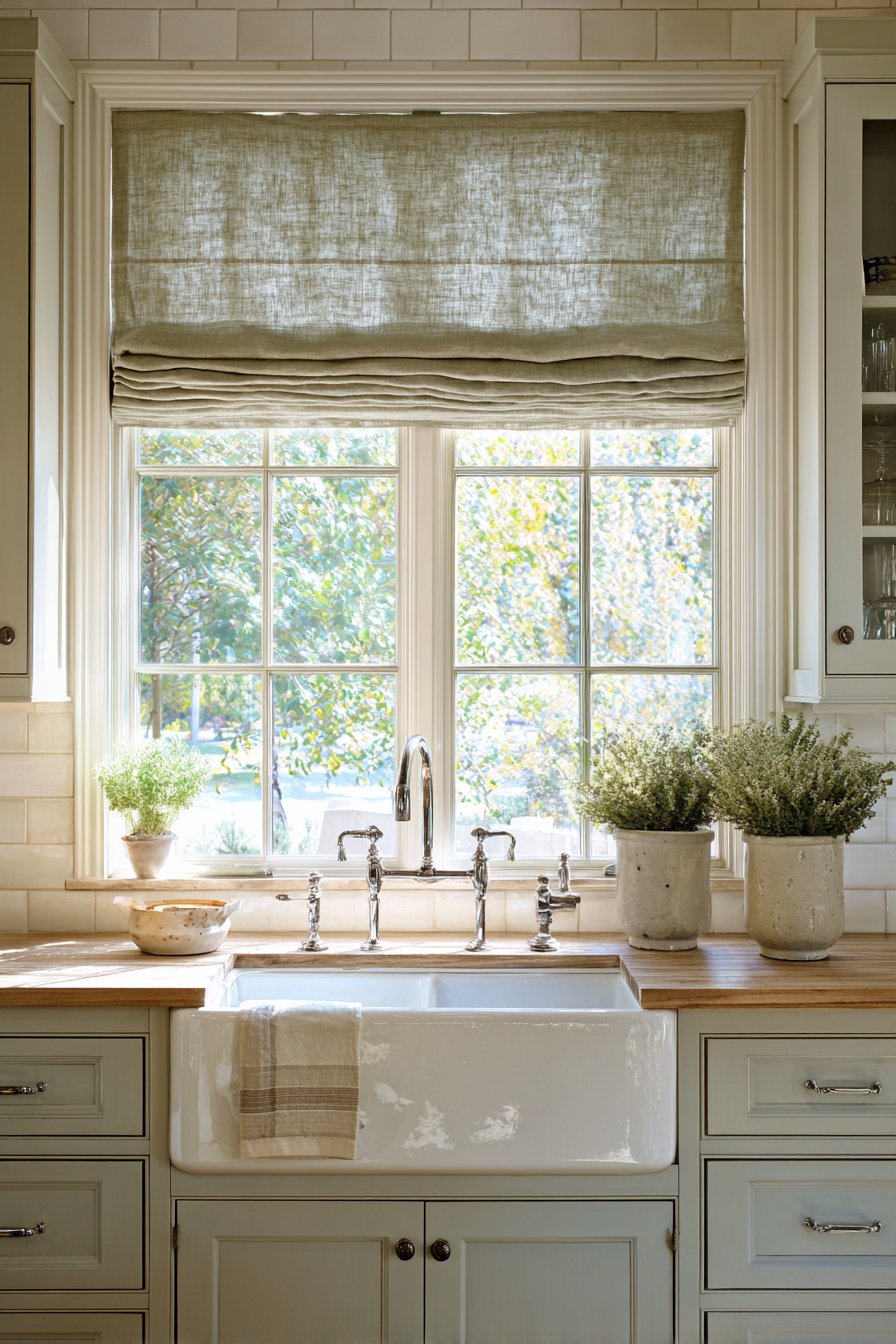 Olive Green Linen Window Treatment