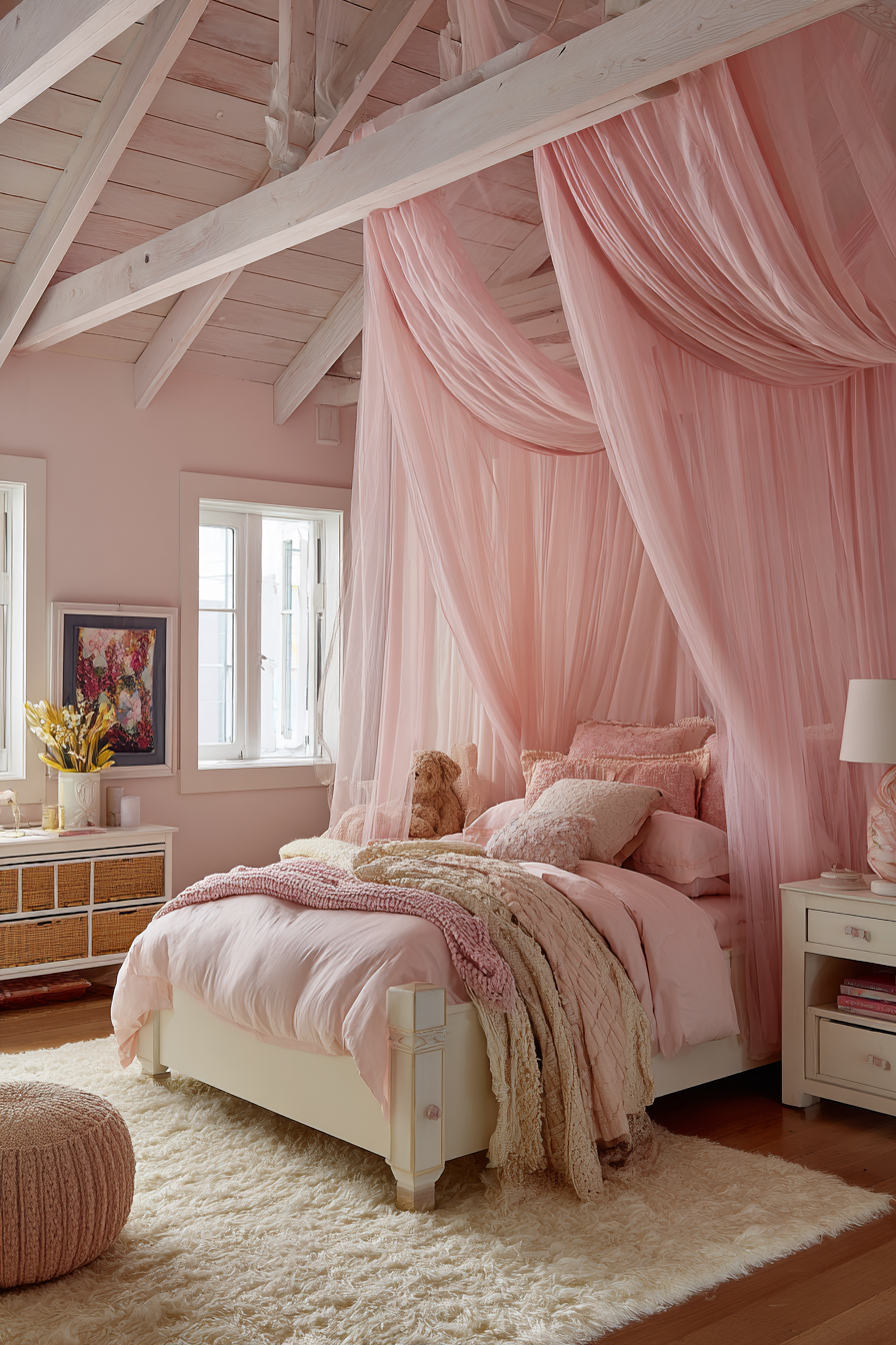 Ethereal Pink Canopy Bed Romance