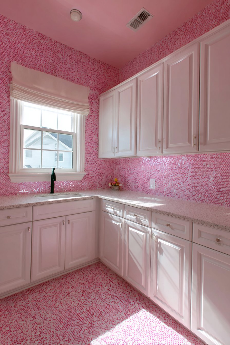 Pink Penny Tile Backsplash