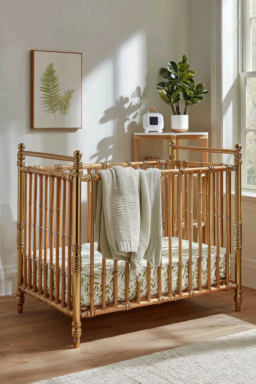 Vintage Brass and Wood Crib Statement