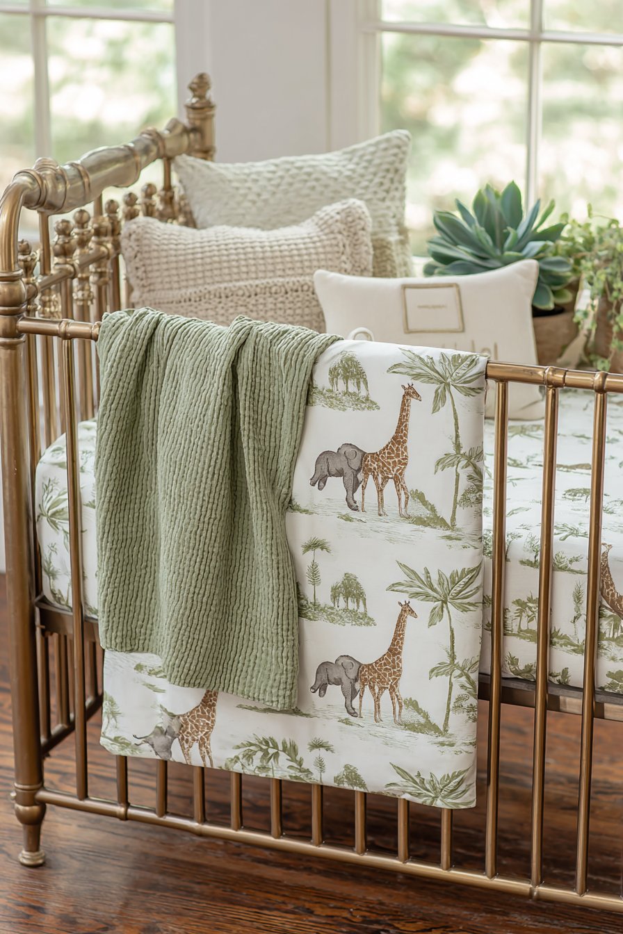 Vintage Brass and Wood Crib Statement