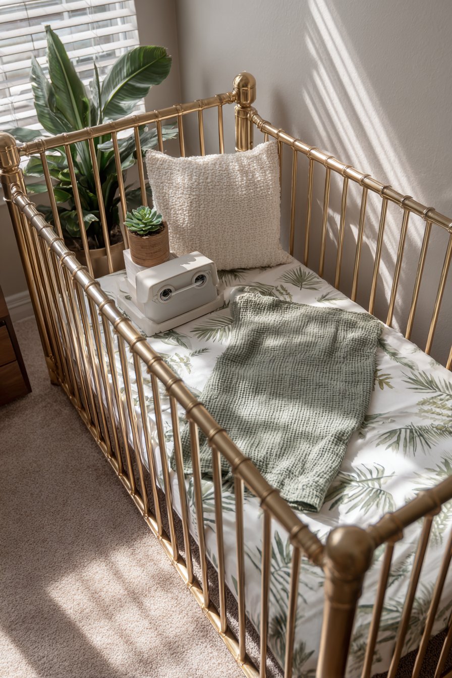 Vintage Brass and Wood Crib Statement