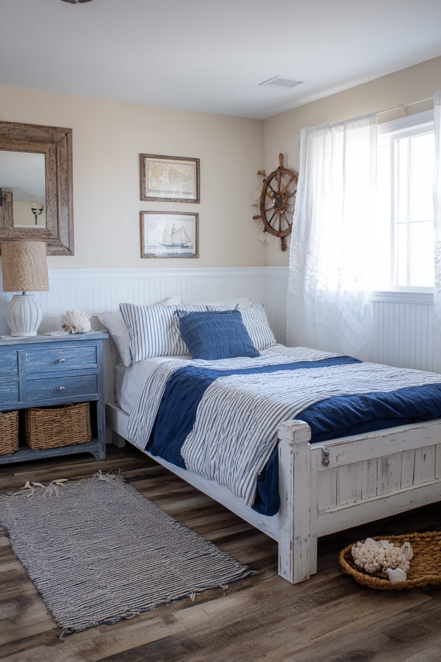 Nautical Coastal Guest Room Creating Vacation Atmosphere