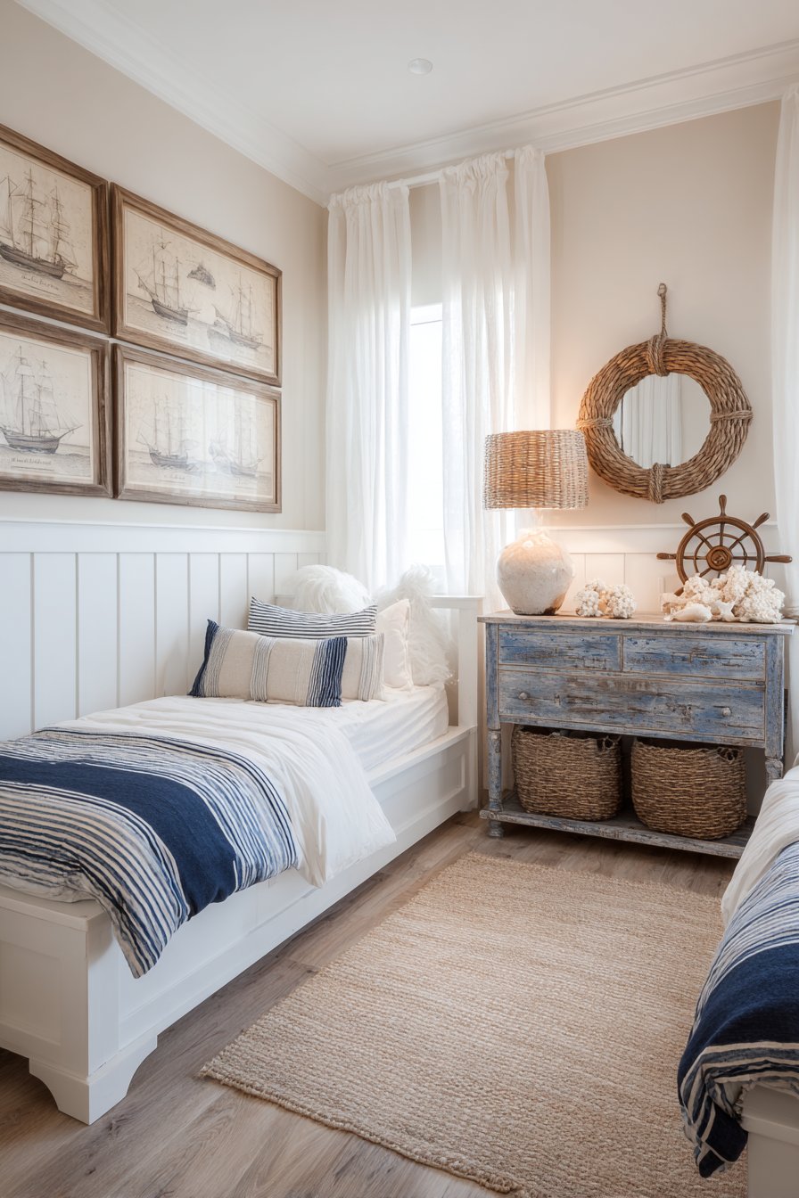 Nautical Coastal Guest Room Creating Vacation Atmosphere