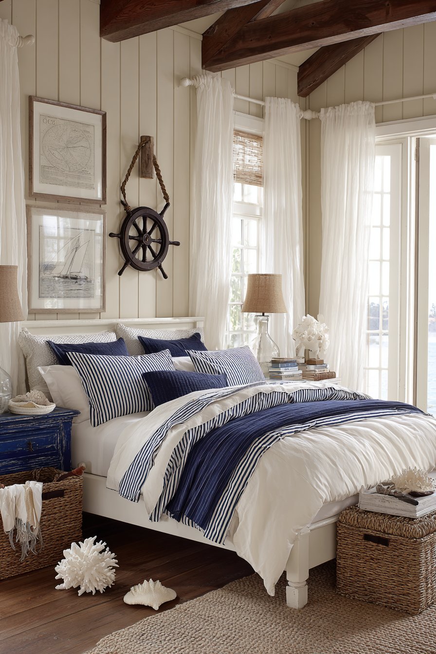 Nautical Coastal Guest Room Creating Vacation Atmosphere