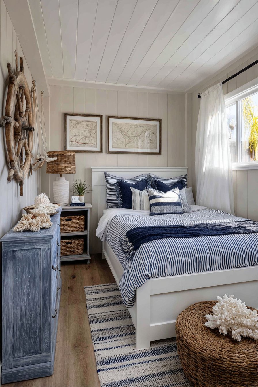 Nautical Coastal Guest Room Creating Vacation Atmosphere