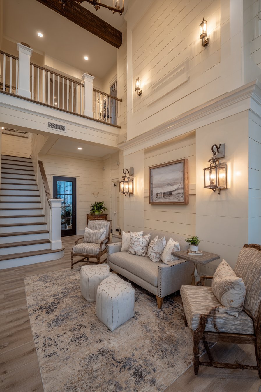Two-Tone Shiplap Walls with Vintage Sconces