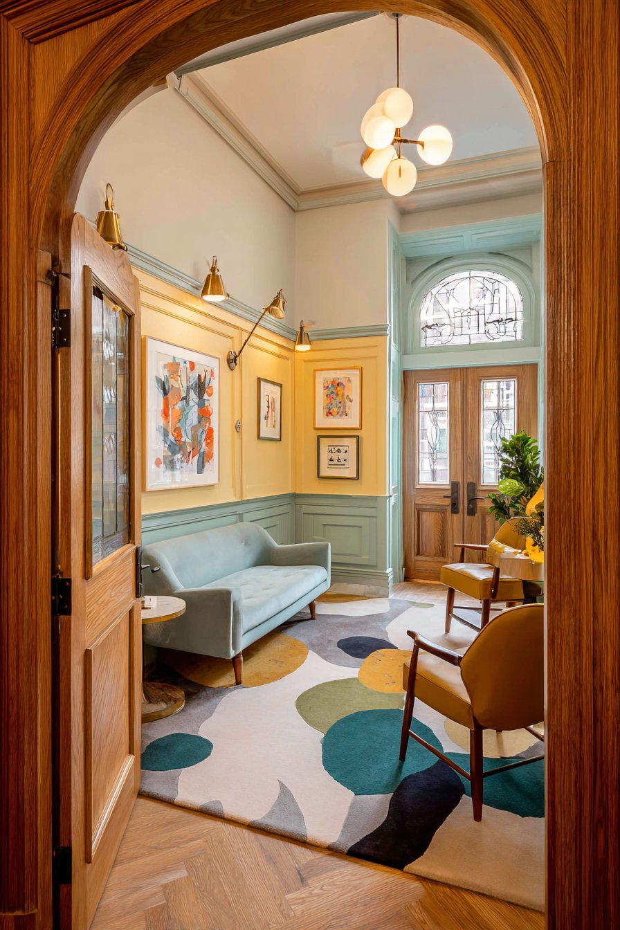 Two-Tone Shiplap Walls with Vintage Sconces