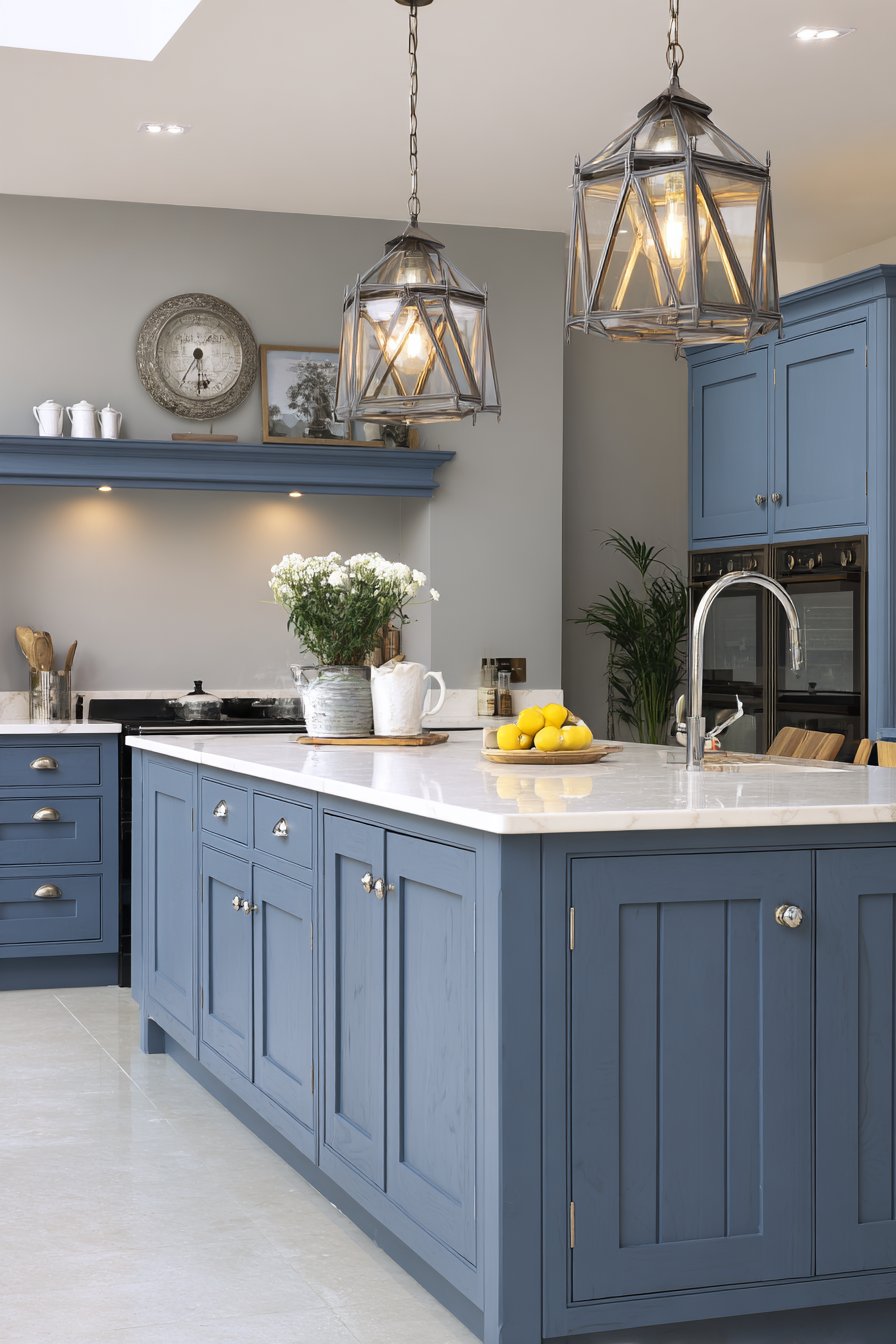 Minimalist Blue-Grey Handleless Kitchen