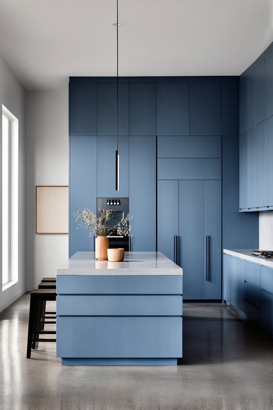 Minimalist Blue-Grey Handleless Kitchen