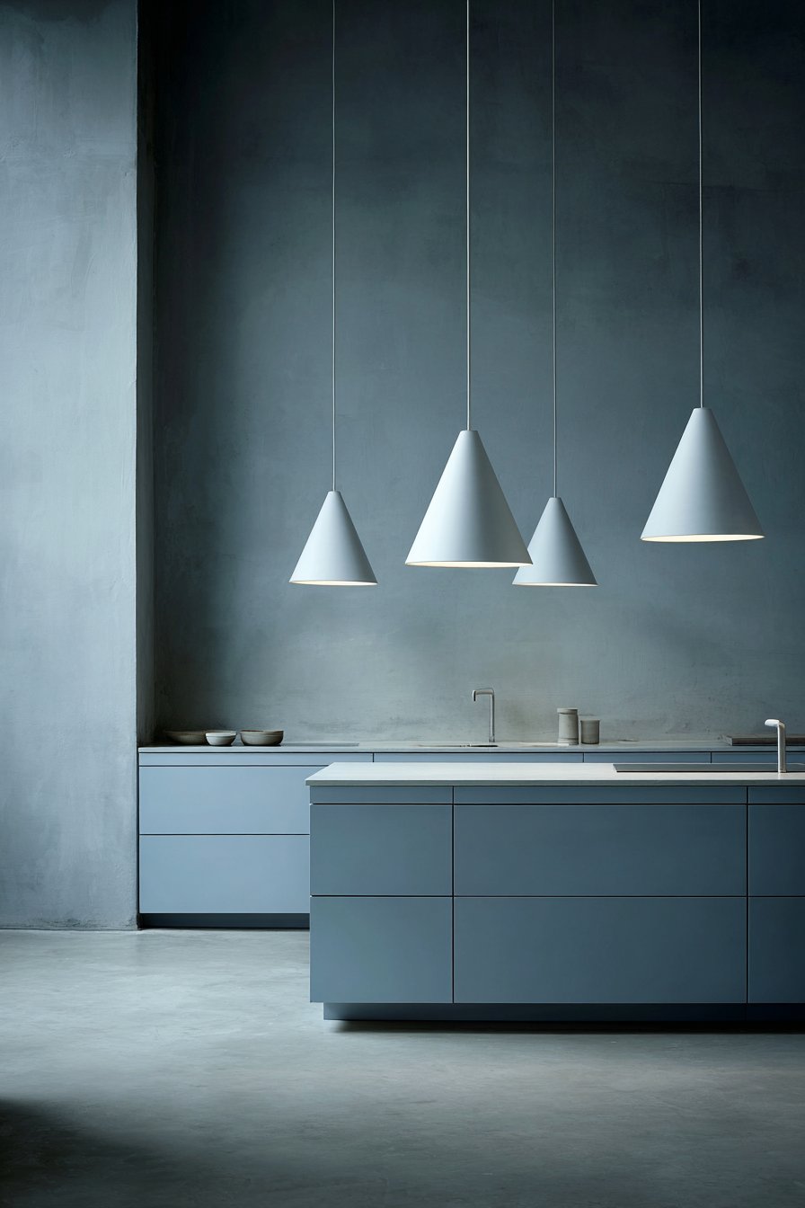 Minimalist Blue-Grey Handleless Kitchen