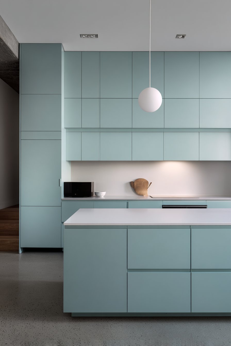 Minimalist Blue-Grey Handleless Kitchen