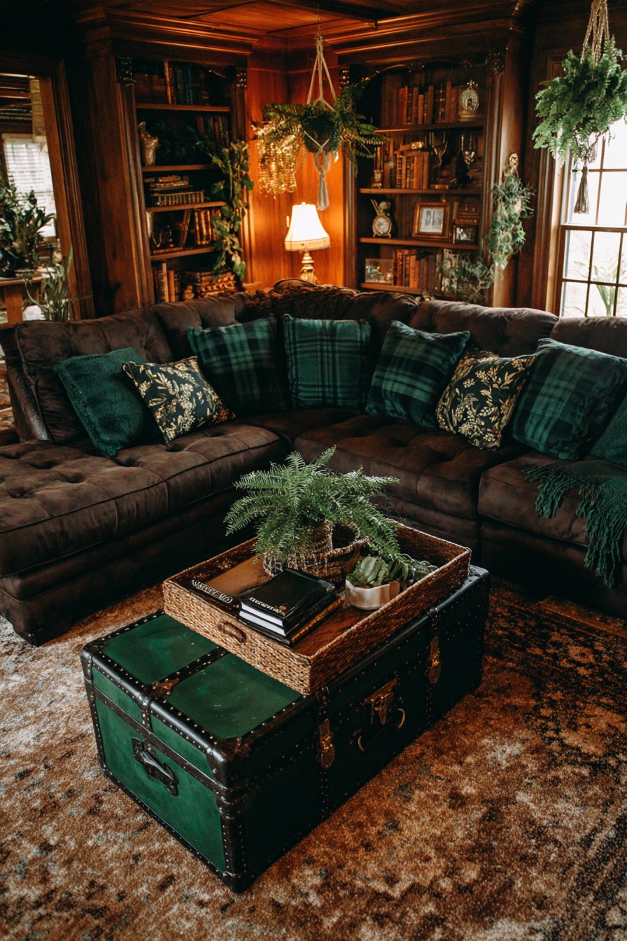 Chocolate Tufted with Cherry Wood Layering