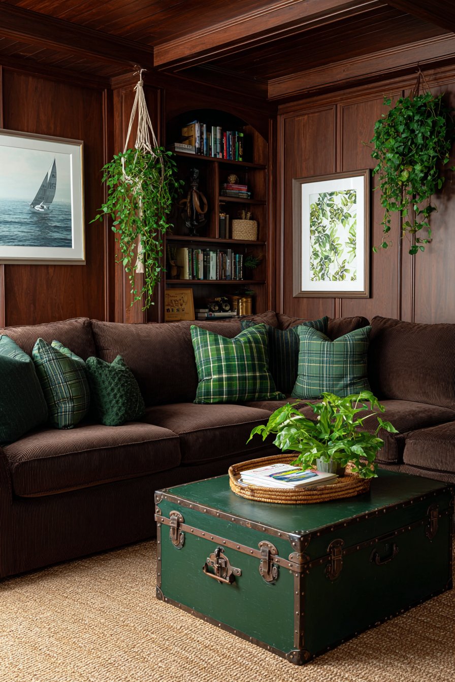 Chocolate Tufted with Cherry Wood Layering