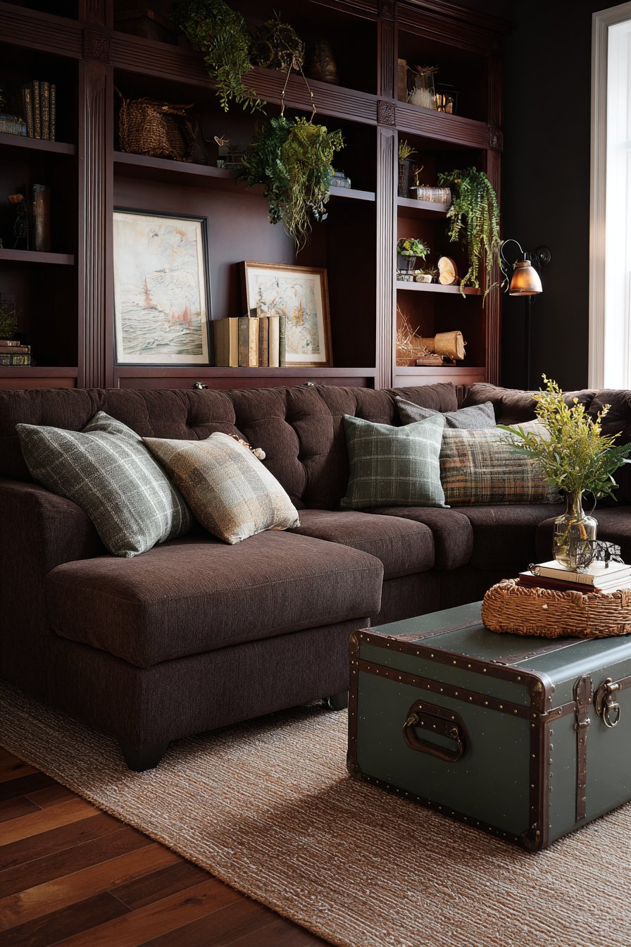 Chocolate Tufted with Cherry Wood Layering