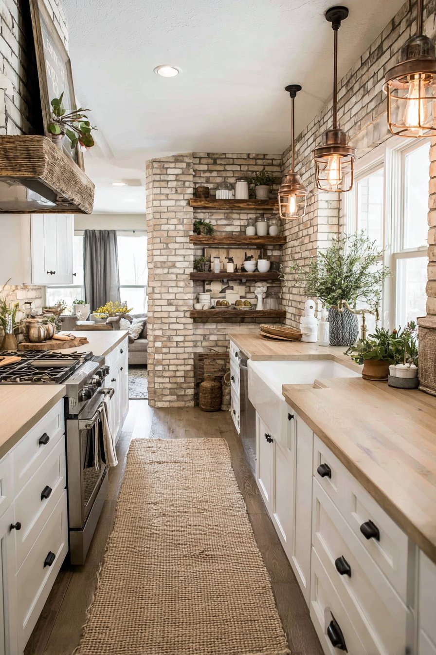 Brick Wall with Live Edge Shelving